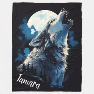 Personalised Howling Wolf Fleece Blanket