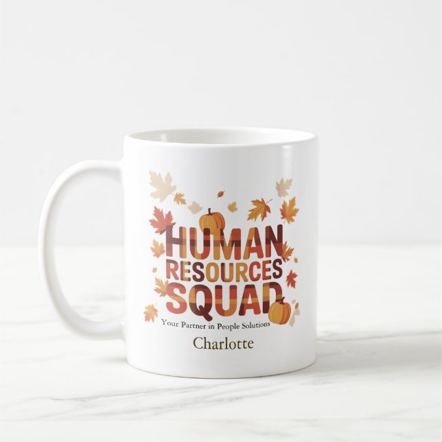 Personalised HR Squad – Autumn Typography Coffee Mug (Left)