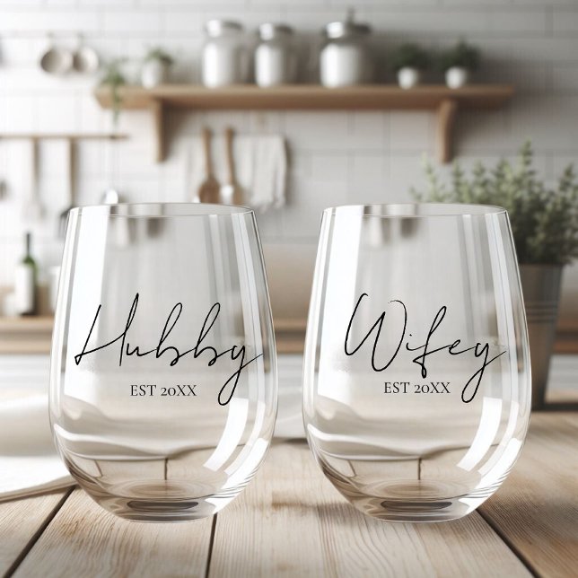 Personalised Hubby And Wife  Stemless Wine Glass (Creator Uploaded)