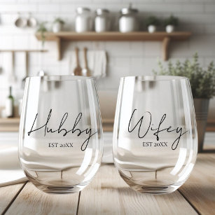 Personalised Hubby And Wife  Stemless Wine Glass