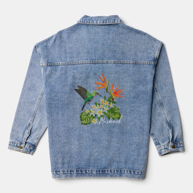Personalised Hummingbird and Flowers Denim Jacket (Back)