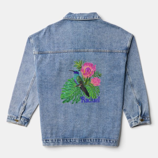 Personalised Hummingbird and Flowers Denim Jacket (Back)