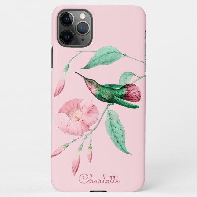 Personalised Hummingbird Floral Add Name iPhone Case (Back)