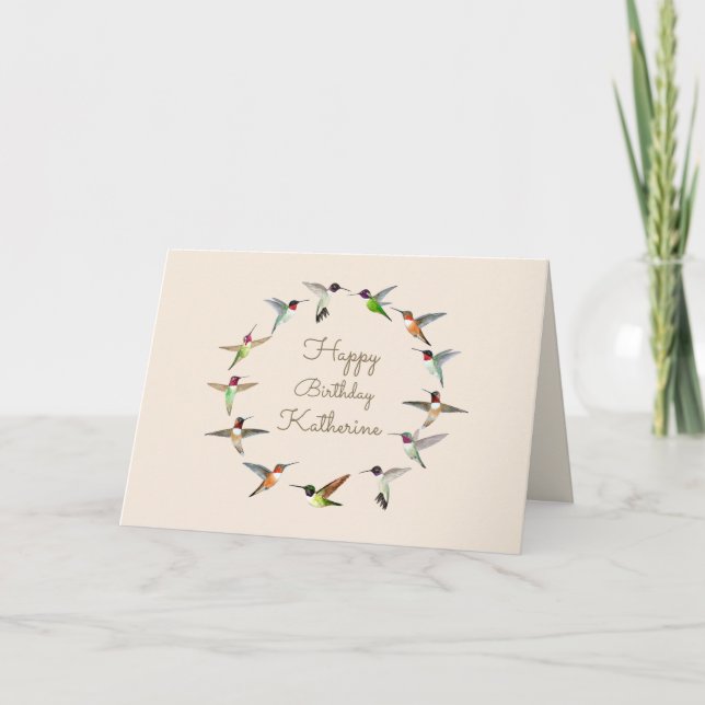 Personalised Hummingbird Happy Birthday Card (Front)
