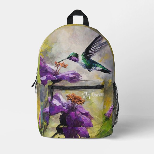 Personalised hummingbird school bag, Nature  Printed Backpack (Front)