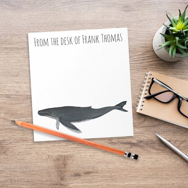 Personalised Humpback Whale Coastal Desk  Notepad (Personalized humpback whale desk stationery with coastal ocean theme design.)