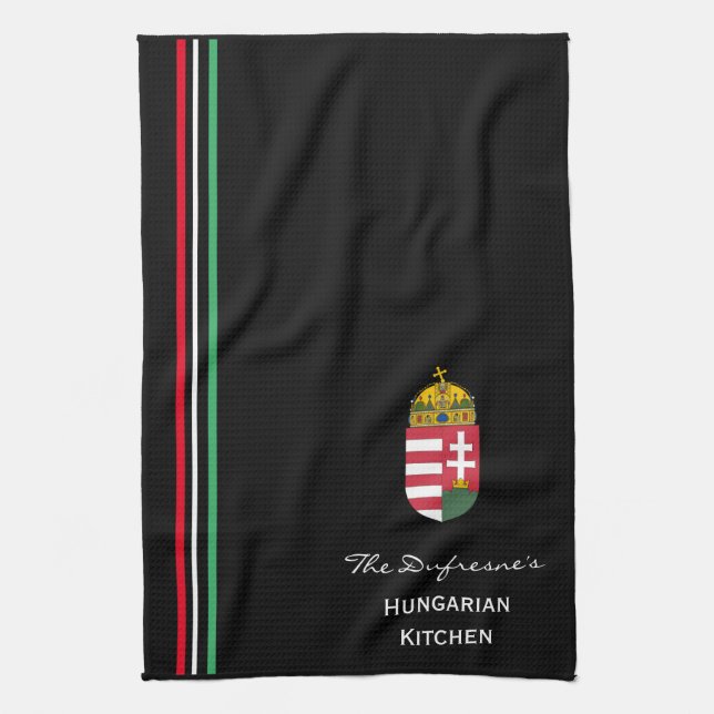 Personalised Hungarian Kitchen w/Coat of Arms Tea Towel (Vertical)