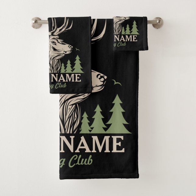 Personalised Hunter Deer Elk Antler Hunting Club  Bath Towel Set (Insitu)
