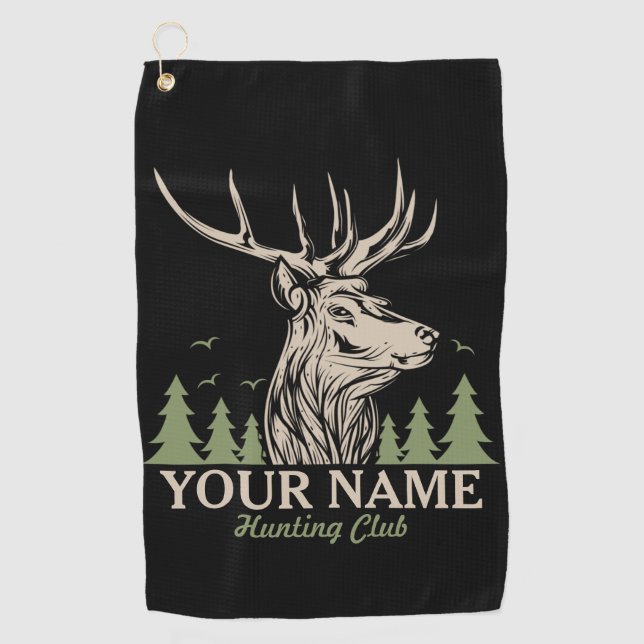 Personalised Hunter Deer Elk Antler Hunting Club Golf Towel (Front)
