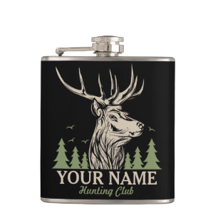 Personalised Hunter Deer Elk Antler Hunting Club Hip Flask