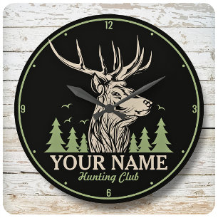 Personalised Hunter Deer Elk Antler Hunting Club Large Clock
