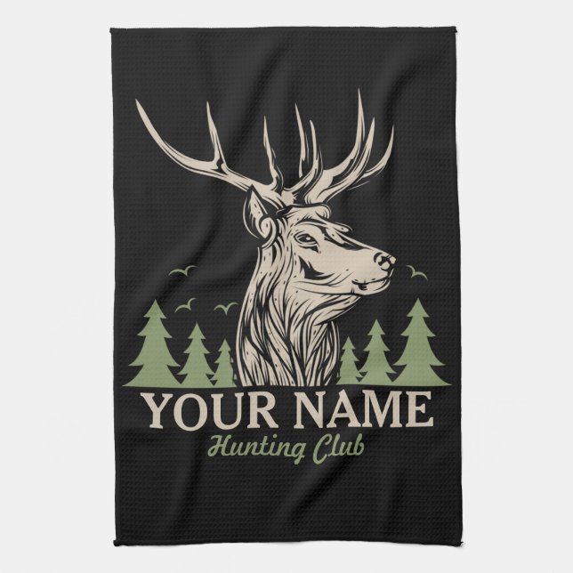 Personalised Hunter Deer Elk Antler Hunting Club Tea Towel (Vertical)