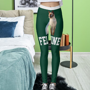 Personalised Hunter Green Siamese Cat Pet Photo Leggings