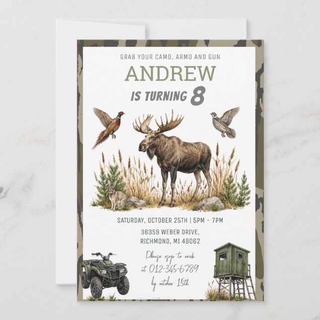 Personalised Hunting Birthday for kid  Invitation (Front)