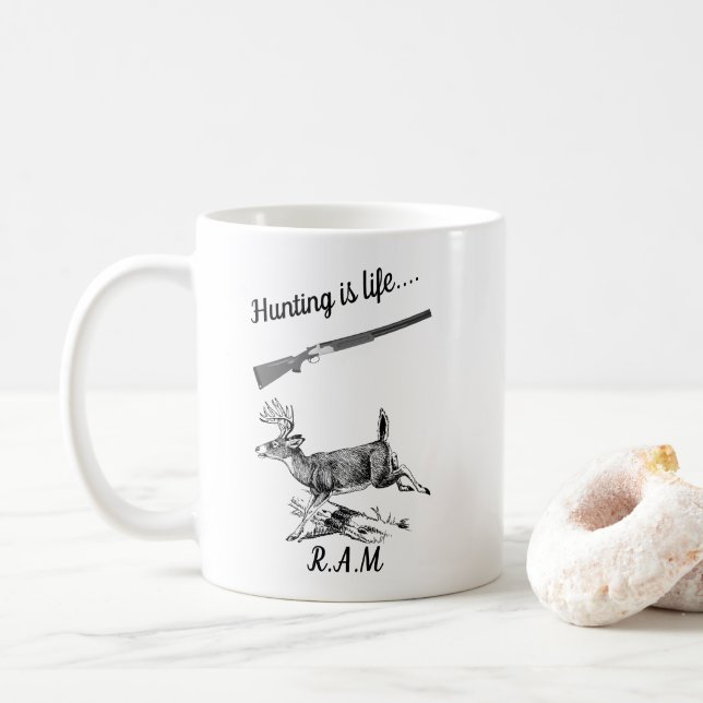 Personalised Hunting Is Life 2 Coffee Mug (With Donut)
