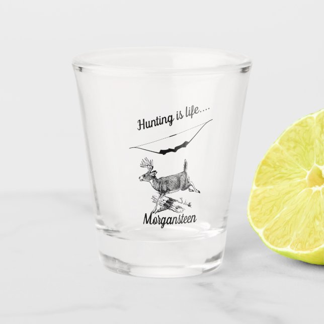 Personalised Hunting Is Life Buck and Archery Bow Shot Glass (Front)