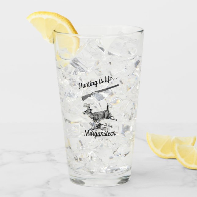 Personalised Hunting Is Life Buck and Shotgun Glass (Front Ice)