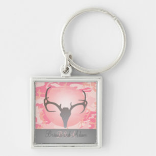 Personalised Hunting Theme Antlers Pink Camo Key Ring