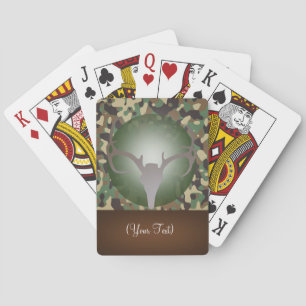 Personalised Hunting Theme Deer Antlers Green Camo Playing Cards