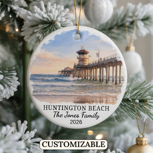 Personalised Huntington Beach Ornament, California Ceramic Ornament