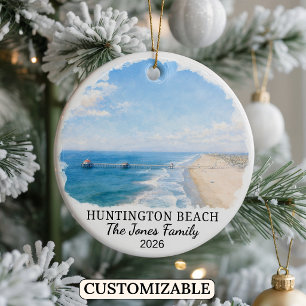 Personalised Huntington Beach Ornament, California Ceramic Ornament