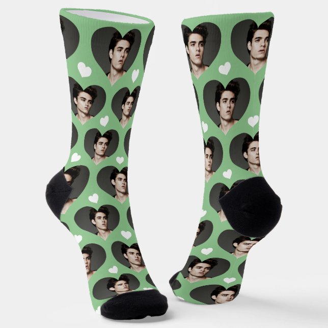 Personalised Husband Photo Heart Love Sage Green Socks (Angled)