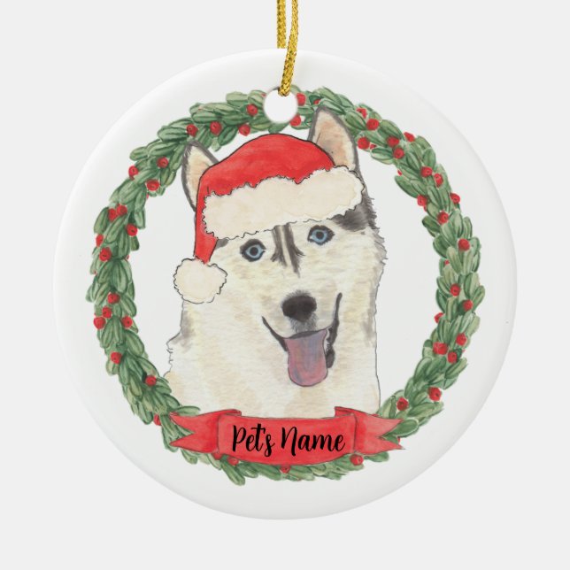 Personalised Husky Christmas Ceramic Ornament (Front)