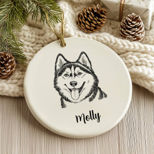 Personalised Husky Dog Christmas Ceramic Ornament