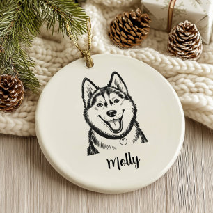 Personalised Husky Dog Christmas Ceramic Ornament