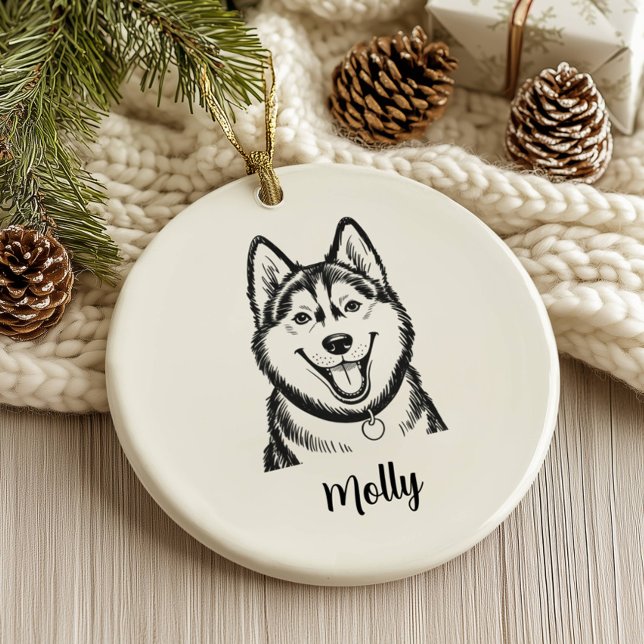 Personalised Husky Dog Christmas Ceramic Ornament (Creator Uploaded)