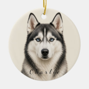 Personalised Husky Dog with Custom Name Ceramic Ornament