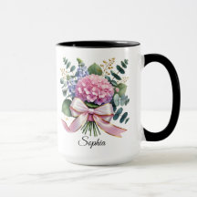 Personalised Hydrangea Flower Name Mug Gift