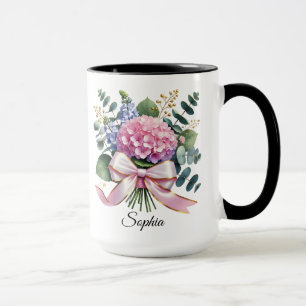 Personalised Hydrangea Flower Name Mug Gift