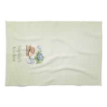 Personalised Hydrangea Kitchen Towel, Custom Name 