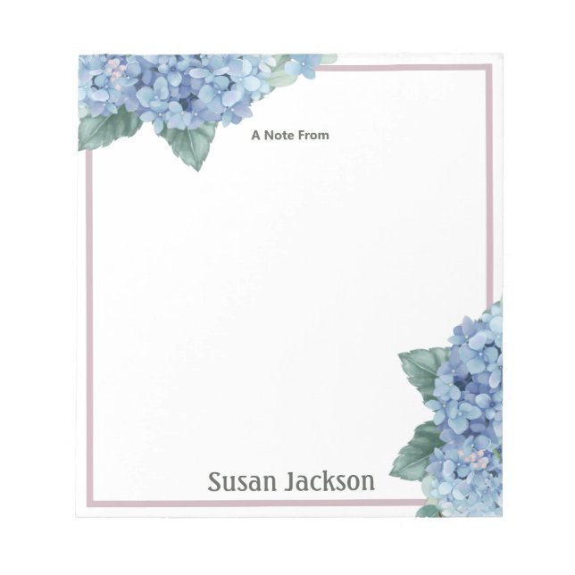 Personalised Hydrangea Pink and Blue Notepad (Front)