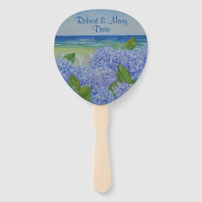 Personalised Hydrangeas By The Sea Hand Fan (Front)