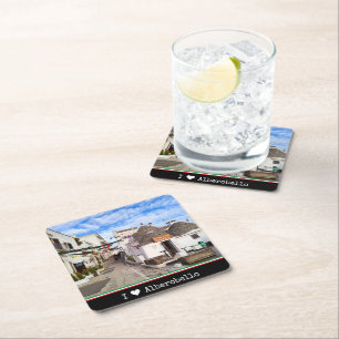 Personalised, I ♥ Alberobello, Apulia  Square Paper Coaster