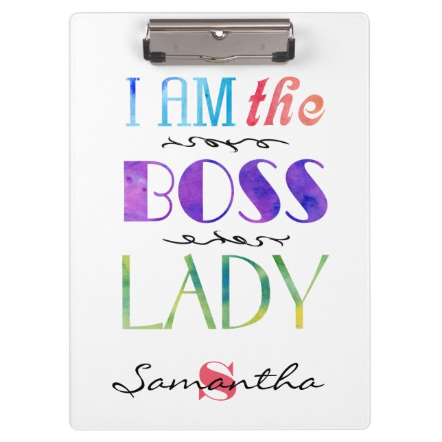 Personalised I am the Boss Lady Typography Clipboard (Front)