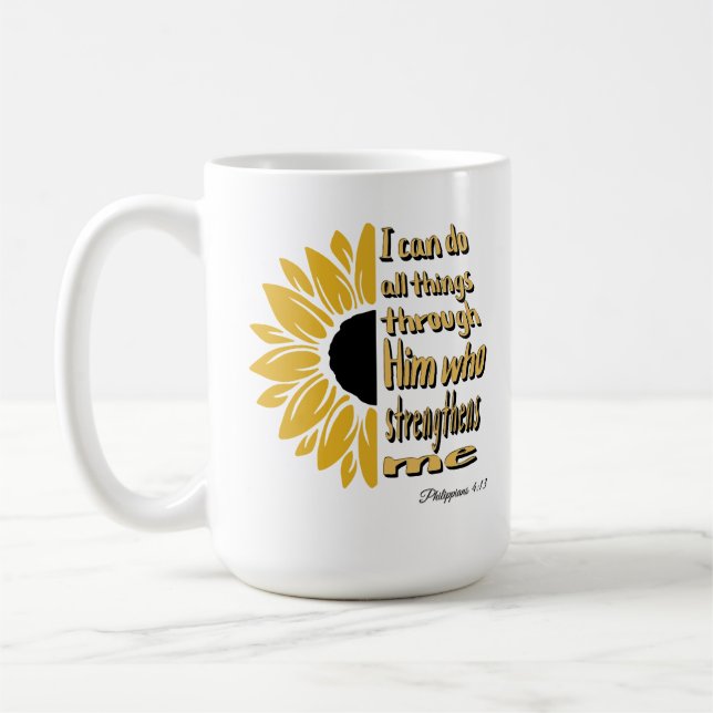 Personalised I Can Do All Things Sunflower Mug (Left)