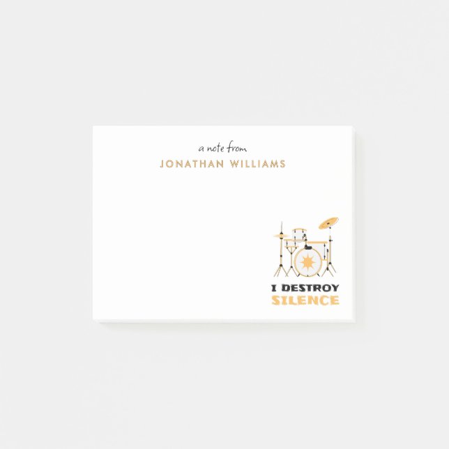 Personalised I Destroy Silence Funny Drummer Post-it Notes (Front)