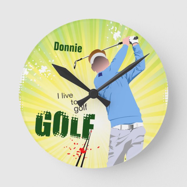 Personalised I Live to Golf Golfer Clock (Front)