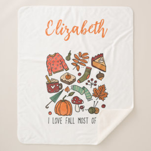 Personalised I Love Fall Autumn Leaves Pumpkins  Sherpa Blanket
