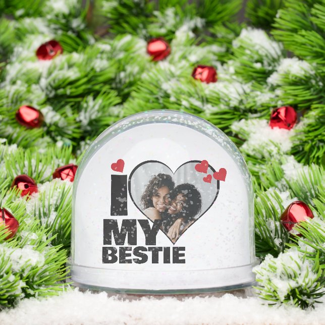 Personalised I Love My Bestie Heart Photo Snowglobe (Christmas)