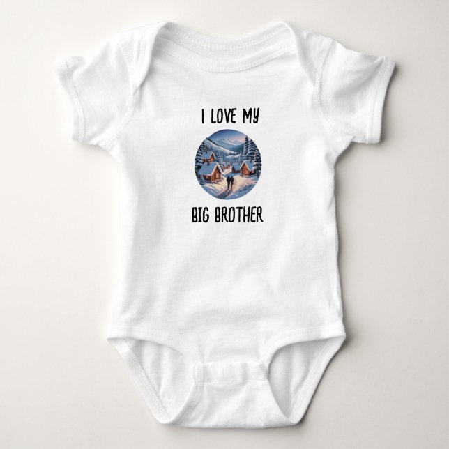 Personalised I Love My Big Brother Dog Photo Baby  Bodysuit (Front)