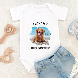 Personalised  I Love My Big Sister Dog Photo  Baby Bodysuit