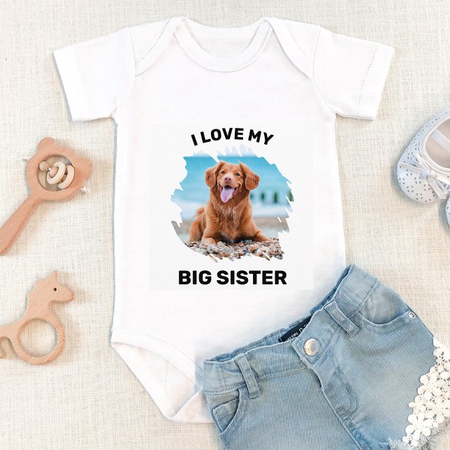 Personalised  I Love My Big Sister Dog Photo  Baby Bodysuit (Creator Uploaded)