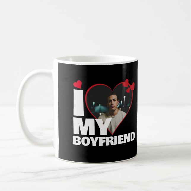 Personalised I Love My Boyfriend Heart Photo Coffee Mug (Left)