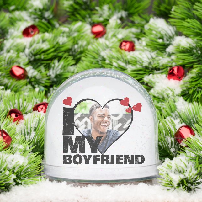 Personalised I Love My Boyfriend Heart Photo Snowglobe (Christmas)