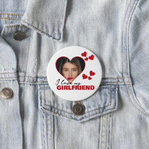 Personalised I Love My Girlfriend Heart Photo 7.5 Cm Round Badge