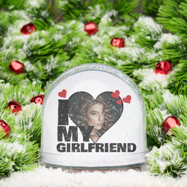 Personalised I Love My Girlfriend Heart Photo Snowglobe (Christmas)